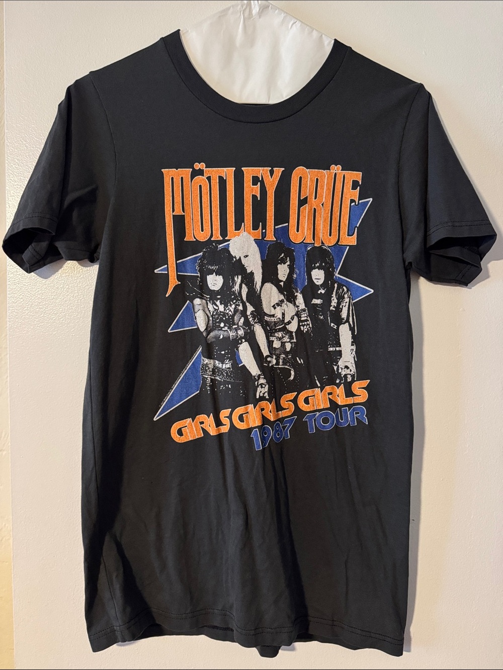 Mötley Crüe Girls Girls Girls 1987 Tour Tee - Black with Orange & Blue Graphic